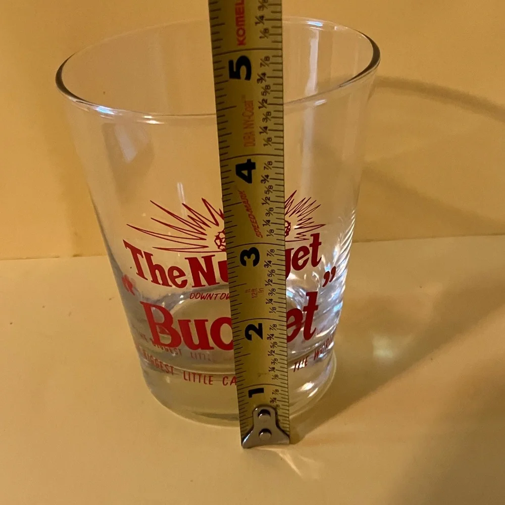 2 Vintage The Nugget Bucket Reno Casino Cocktail Bar Glasses Red Lettering 4.5”